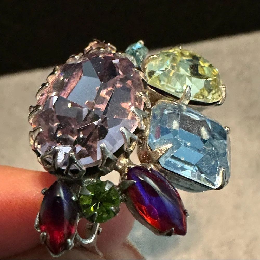 Alice Caviness Clustered Rhinestone Vintage Clip Earrings